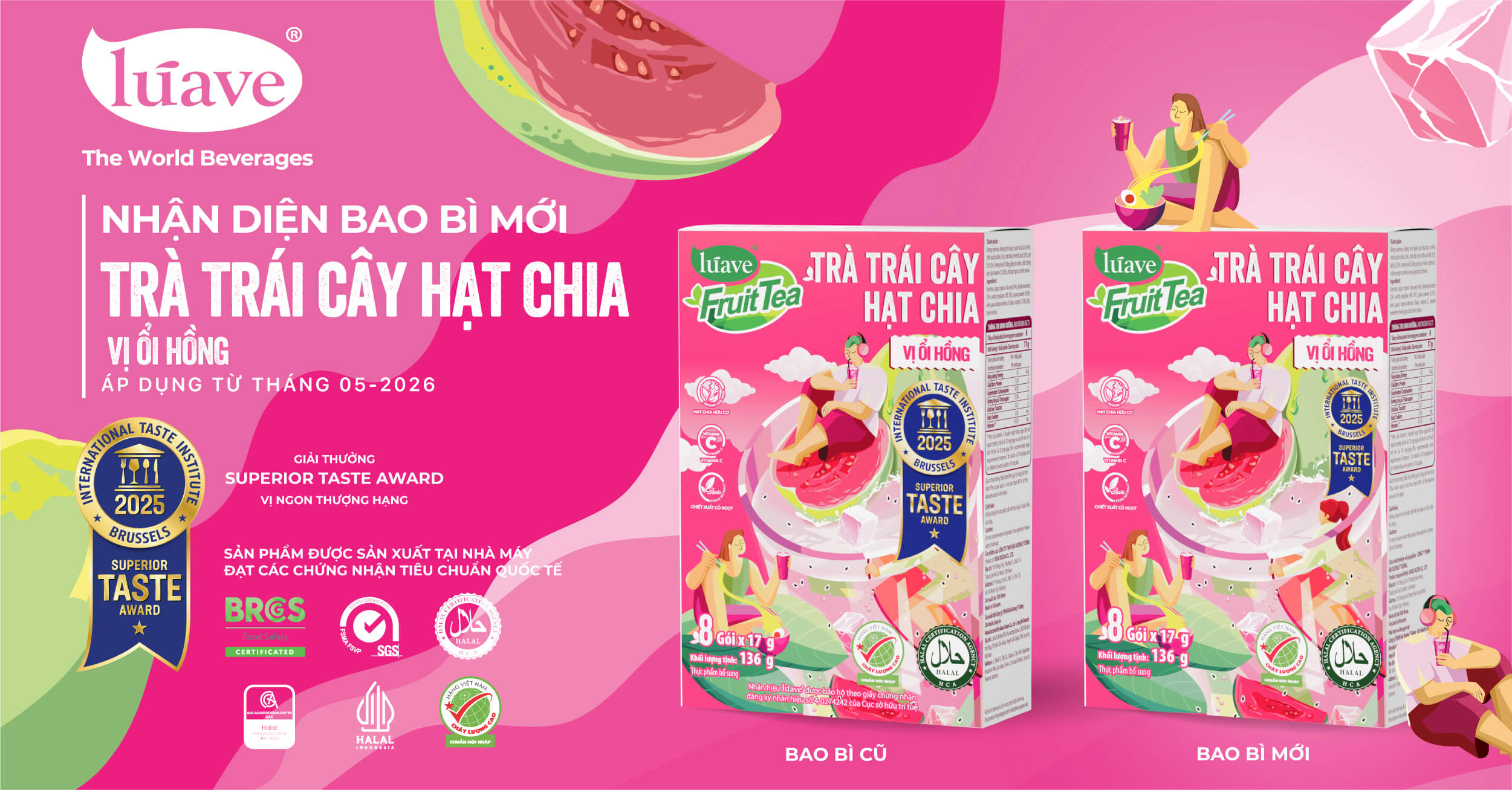 THÔNG BÁO THAY ĐỔI BAO BÌ TRÀ TRÁI CÂY HẠT CHIA VỊ ỔI HỒNG LÚAVE 05/2026